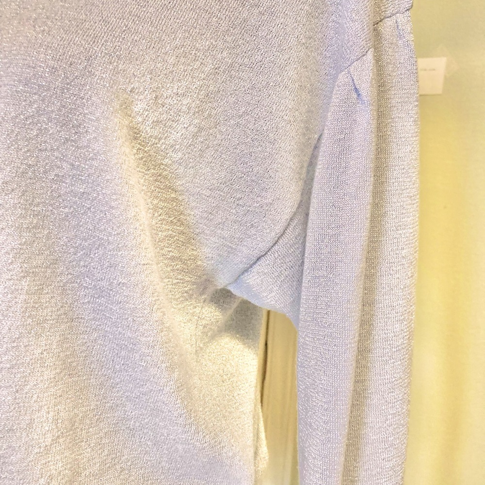 MANGO Sparkle Puff Sleeve Balloon Sparkle Criss-Cross back NWOT Periwinkle - Picture 5 of 10